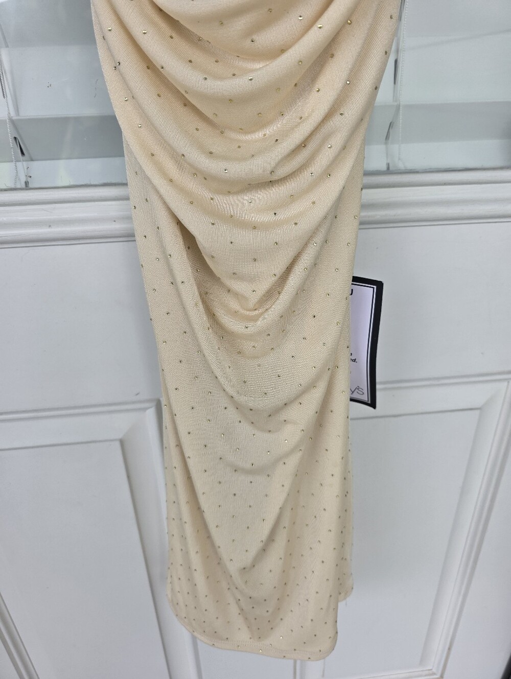 City Studio Beige Bodycon Dress M Cowl Neck Rhinestone Spaghetti Strap Backless - Picture 7 of 11